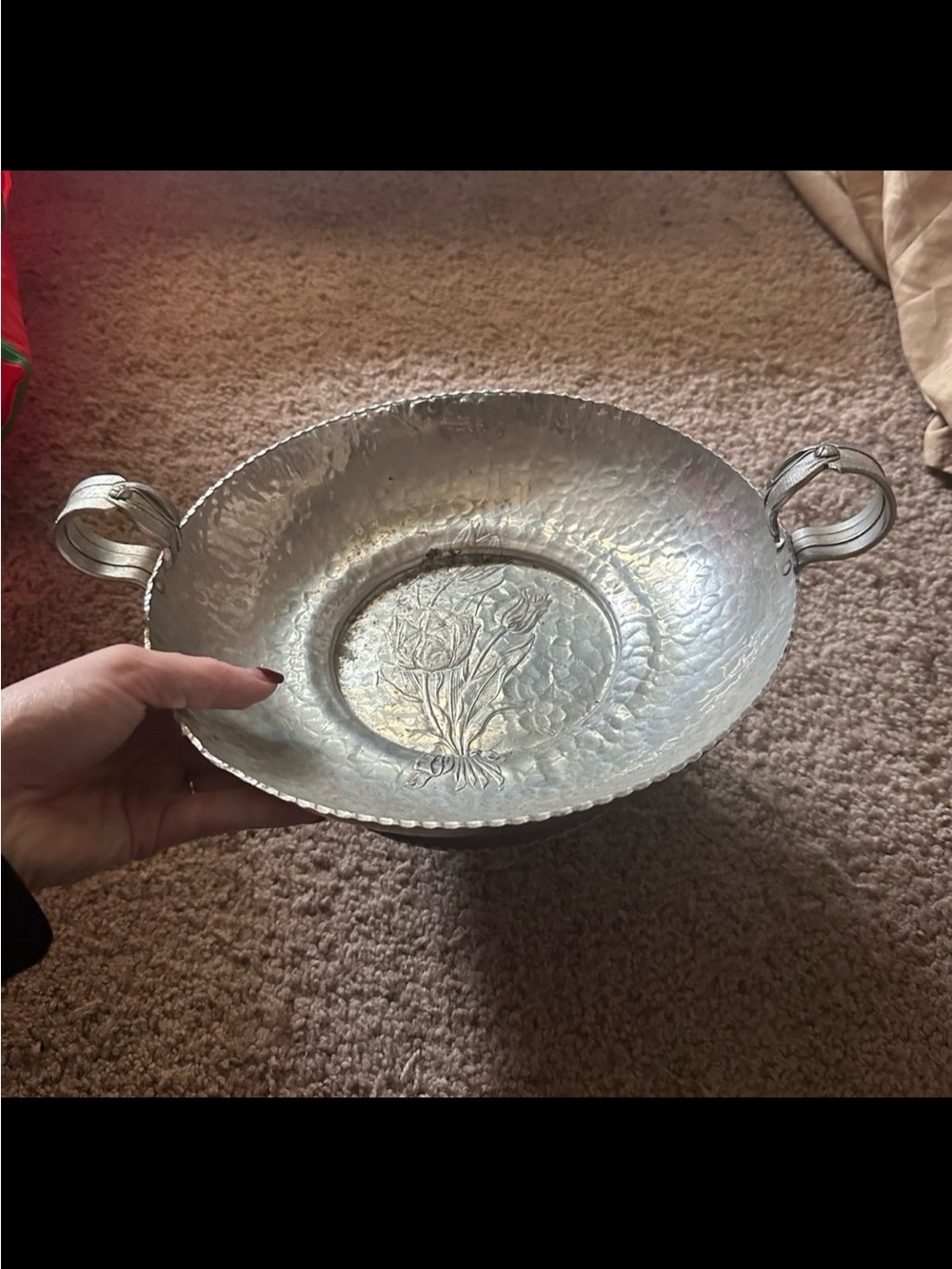 Antique / Vintage Rodney Kent Hammered Silver Aluminum Tulip Bowl / Platter